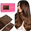 WENNALIFE Clip in Hair Extensions, 150g 14 Inch 9pcs Chocolate Brown Human Hair Extensions Thicker Clip in Hair Extensions Real Human Hair Clip Set Double Weft