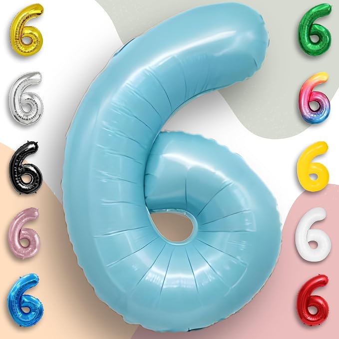 Candy Blue Number Balloon 6 Mylar Foil Balloons 32 inch - Image 4