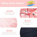 Aquior Shower Cap,Extra Large Triple Layer Bathing Cap with Dry Hair Function for Women Microfiber Terry Cloth Silky Satin 100%% Waterproof Reusable Long Hair Bath Caps (Pink Flora)