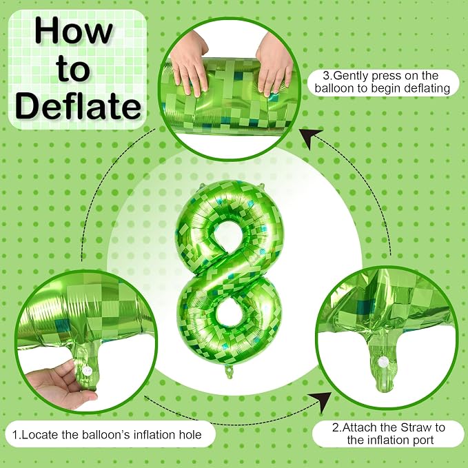 Number 8 Balloons 40 Inch, Gaint Cartoon Lime Green Pixel 8 Balloon Number - Image 8