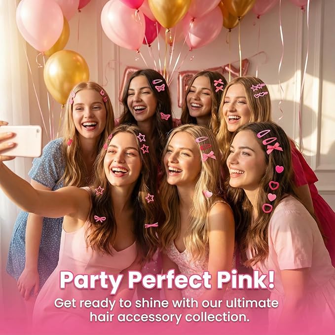 Pink Hair Clips Set for Women Styling 50pcs Bulk Barrettes Snap Hair Clips Ties Duck Bill Clip Metal Alligator No Crease Clip Bows Y2K Cute Bangs Hairclips Accessories (Pink)