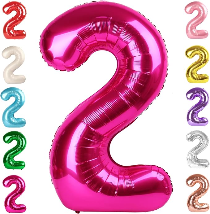2 Balloon Numbers Birthday Decorations, 40In Hot Pink Balloons by Mluchee
