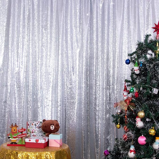 SquarePie 6x6ft Silver Sequin Backdrop, High Density Non-Transparent Glitter - Image 9