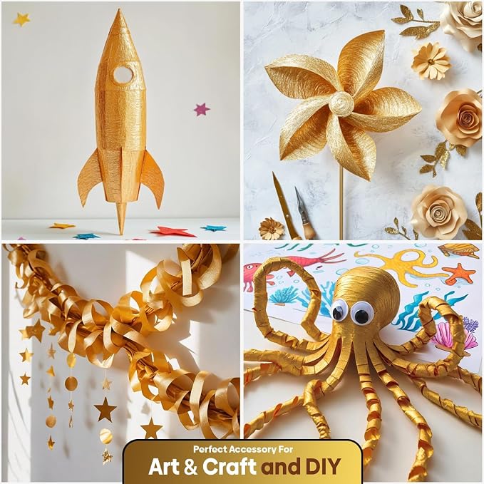 4 Gold Streamers, 328ft Pack of Crepe Paper Party Decorations | Each roll is 82 - Image 5