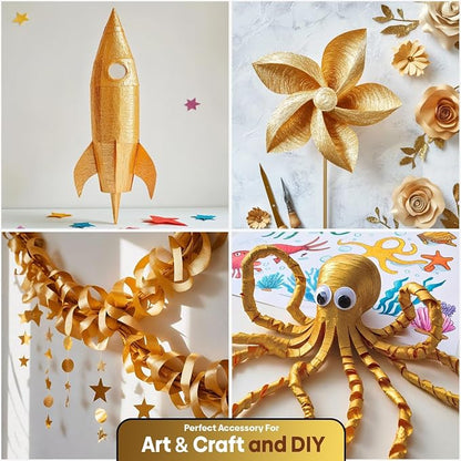 4 Gold Streamers, 328ft Pack of Crepe Paper Party Decorations | Each roll is 82 - Image 5