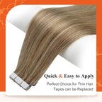 Full Shine Tape in Hair Extensions Human Hair 14 Inch Balayage Hair Extensions Real Human Hair Tape in 50Grams 20Pcs 10/16/16 Highlights Golden Brown Mixed Golden Blonde Skin Weft Hair Extensions