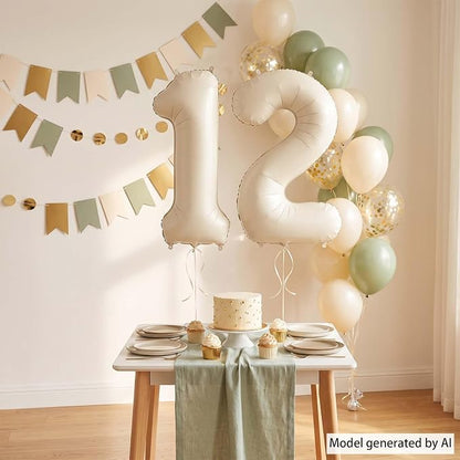 Cream Number 12 Balloon 40 Inch, Foil Numeral - Image 7