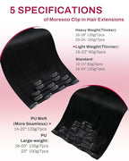 Moresoo Clip in Hair Extensions Real Human Hair Black 5pcs 80g Remy Straight Invisible Lace Double Weft Jet Black Human Hair Clip in Extensions #1 20inch