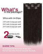 Moresoo Clip in Hair Extensions Dark Brown Hair Extensions Clip ins Real Human Hair Brown Straight 80g/18 inch