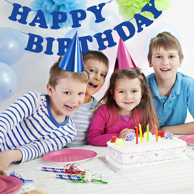 Navy Blue Happy Birthday Banner Sign Happy Birthday Bunting Banner Flag Garland - Image 7