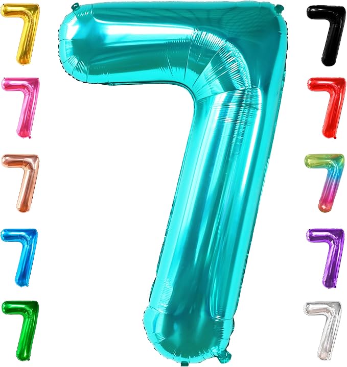 KatchOn, Aqua Blue 40 Inch Number 7 Balloon by KatchOn