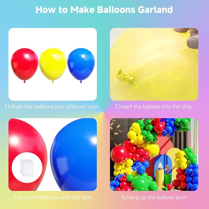 Red Yellow Blue Green Balloons Arch Kit - Image 4