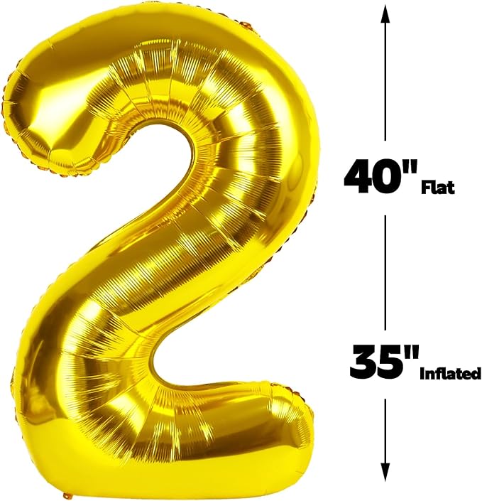 Big 40 Inch Gold 2 Number Balloon Birthday Decoration, Number 2 Helium Balloons - Image 2