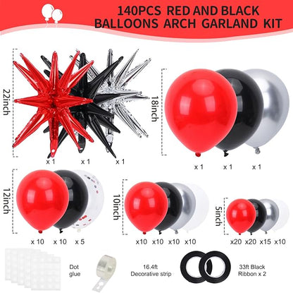 RUBFAC Red and Black Balloon Arch Kit 140pcs | Red Black and Metallic Silver - Image 2