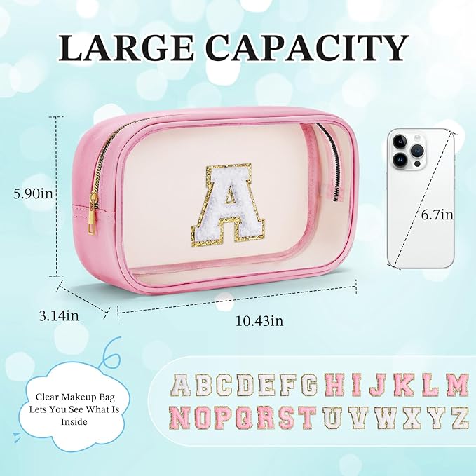 YOOLIFE Birthday Gifts for Her | Travel Clear Makeup Bag Toiletry Bag, Make up Bag Waterproof Toiletry Bags for Women Cosmetic Bag Preppy Stuff Personalized Girlfriend Wife Gifts Letter C
