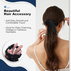 1 Piece Silk Bow Scrunchies for Hair-100% Pure Mulberry 22 Momme Silk Hair Tie, Elastic Ponytail Holder, Elegant Soft Bow Hair Ties Band for Women Hair Care, Multiple Colours (BLACK)