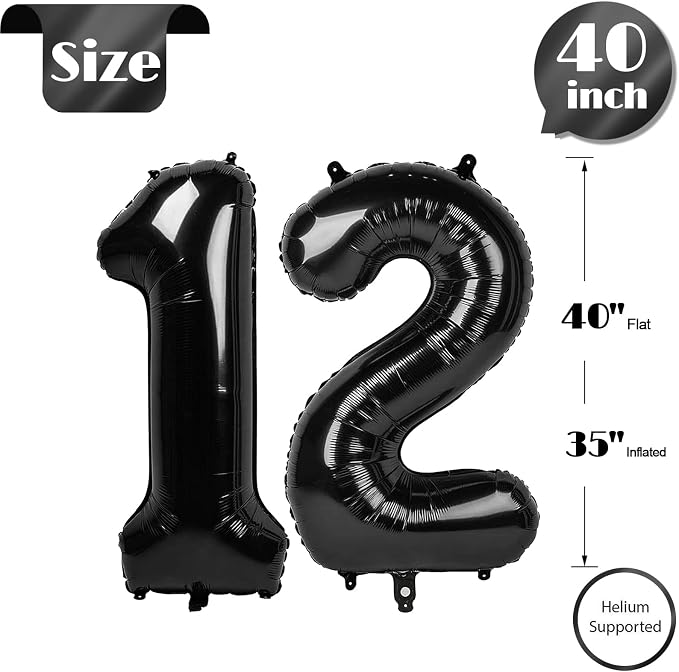 Black Number 12 Balloon 40 Inch - Image 5
