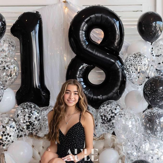 AULE 40 Inch Black 18 Balloon Number Foil 0-9 Birthday Big Numbers | Birthday - Image 2