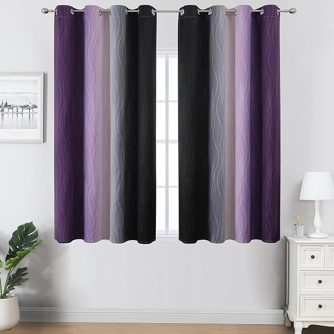 Black and Purple Ombre Blackout Curtains 45 Inch Length 2 Panels, Full Room - Image 2