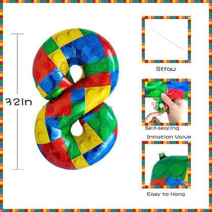 32 Inch Stackable Block Number Balloon – Colorful Brick Building Themed Big - Image 2