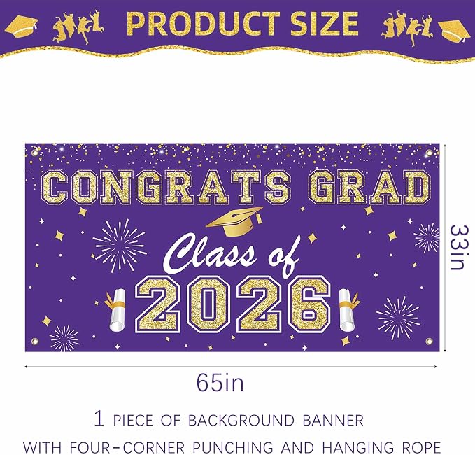 Graduation Decorations 2026 Purple and Gold Balloon Boxes, Class of 2026 GRAD - Image 3