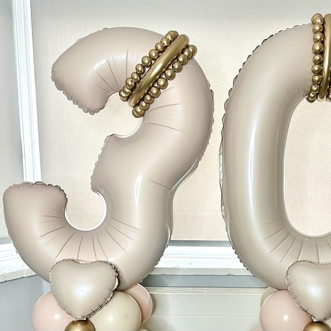 Cream Number Balloons, 40inch Large Beige Number 6 Foil Mylar Helium Balloons - Image 3