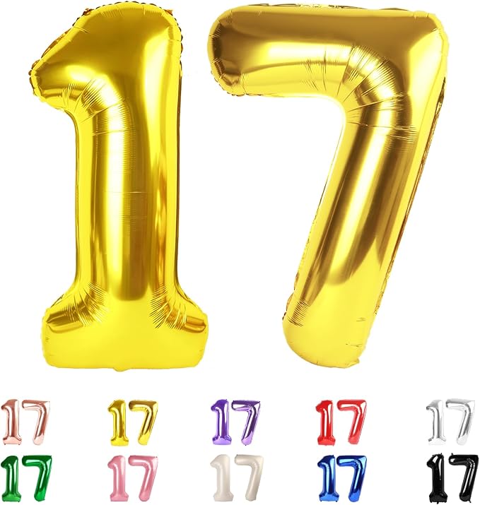 17 Balloon Numbers 40Inch for 17th Year Old Birthday Decorations, Inflation by Mluchee