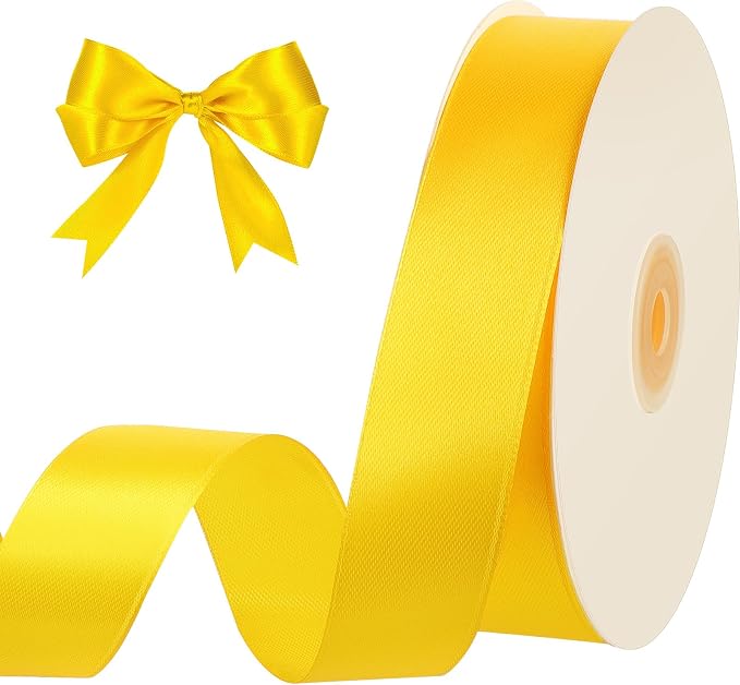 woric Yellow Ribbon 1 Inch 50 Yards Fall Satin Ribbon | Gift Wrapping Baskets by woric