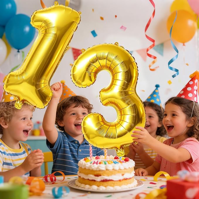 40 Inch Number 13 Balloons for 13th Birthday Party Decorations, 0-100 Gold - Image 2