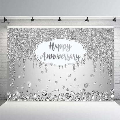 AIBIIN 8x6ft Happy Anniversary Backdrop Silver Dripping Glitter Crystals - Image 2
