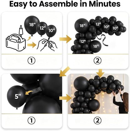96Pcs 5/10/12/18 Inch Matte Black Latex Balloon Garland Arch Kit | Black - Image 3