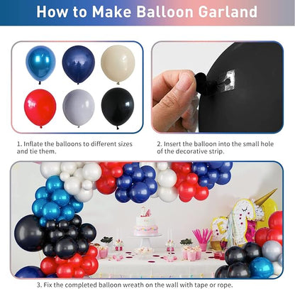 128 Pcs Red Blue Black Balloon Arch Kit, Latex Matte Balloons Different Sizes - Image 8