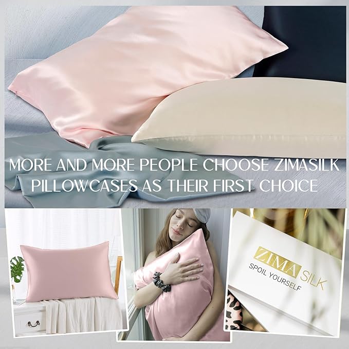 ZIMASILK 100% Pure Mulberry Silk Pillowcase for Hair and Skin Health,Soft and Smooth,Both Sides Premium Grade 6A Silk,600 Thread Count,with Hidden Zipper,1pc(Standard 20''x26'',Pink)