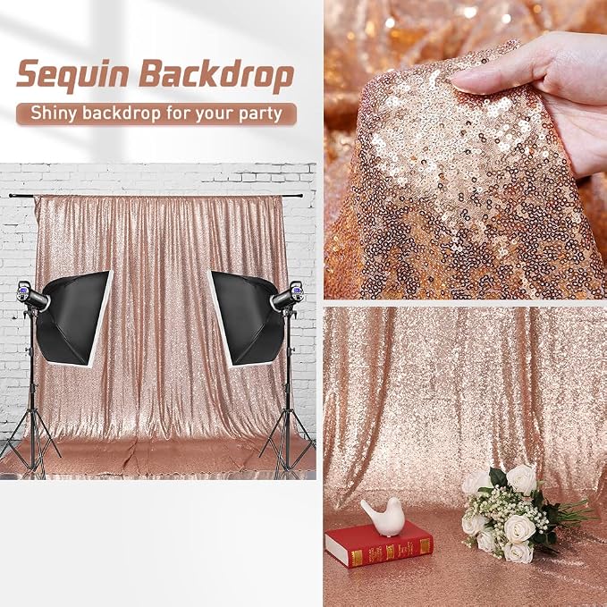 Eternal Beauty Rose Gold 3mm Sequin Backdrop 2x8 Ft 2 Pack Wedding | Dense - Image 8