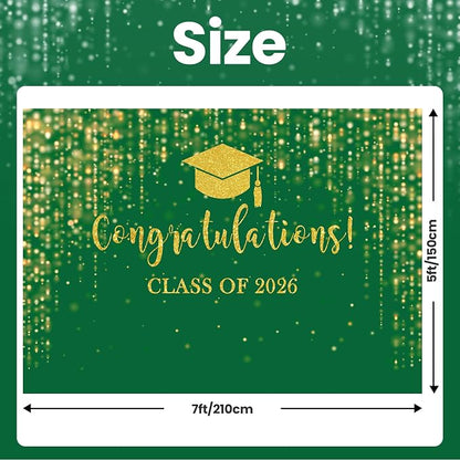 Mocsicka Class of 2026 Backdrop Green Gold Glitter Bokeh Graduation Party - Image 4
