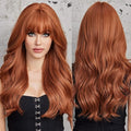 EMMOR Orange Brown Long Wigs for Women, Natural Wavy wig with Bangs Heat Resistant Fiber Synthetic Wigs for Daily Party（Strawberry blonde）