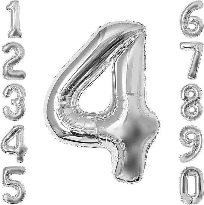 Silver Number 4 Balloon 40 Inch, Sleek Metal Foil by Unknown