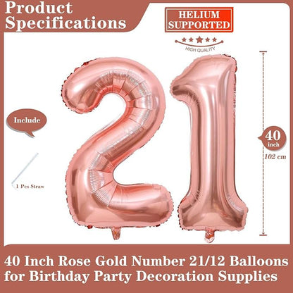 Rose Gold 21 Number Balloons, 40 Inch Giant Number 21 Balloons Foil Mylar - Image 2