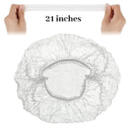 100 Pcs Disposable Nonwoven Bouffant Caps 21 Inch Hair Net Elastic Cap Hair Cover Hats for Beauty Salon Hospital Spa Catering Dust-free Workspace(White)
