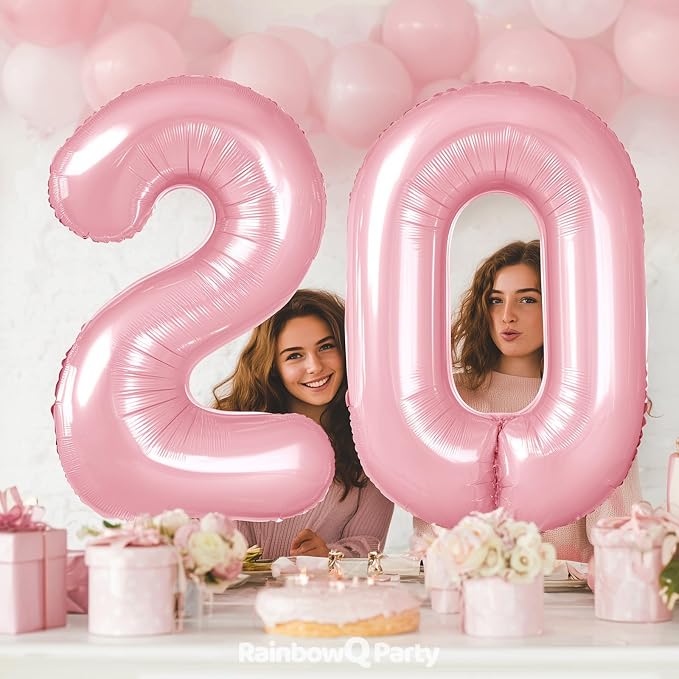 RainbowQ Pink 20 Balloon Number 40 Inch 0-40 Foil Large Balloons | Big Mylar 20 - Image 2