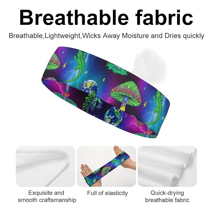 Sweatbands Sport Headbands for Tennis, Running, Basketball, Working Cloth Magic Mushrooms Trippy Galaxy Space Art Sweat Band