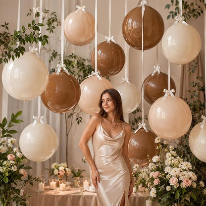 9 Pcs Nude Cream Beige Round Foil Balloons Netural Boho 4D Ball Balloons 22 In - Image 3