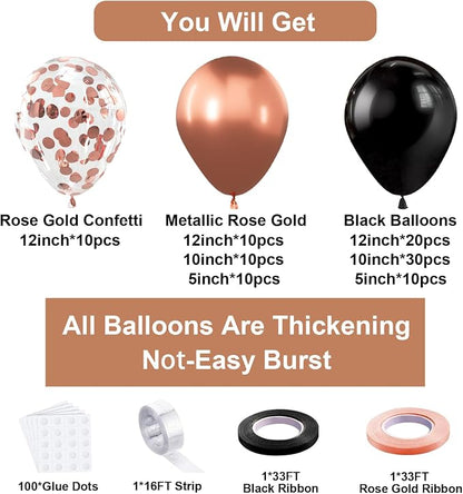 Rose Gold and Black Balloons Garland Arch Kit 100PCS | Metallic Chrome Black - Image 2