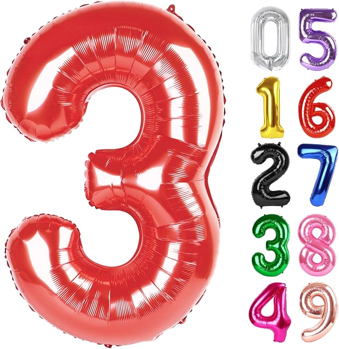 Red Number 3 Balloon 40 Inch, 3rd Birthday Party Decorations Men Women | Foil by IWERP