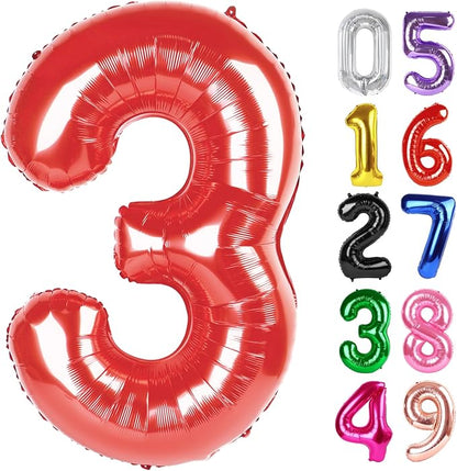 Red Number 3 Balloon 40 Inch, 3rd Birthday Party Decorations Men Women | Foil by IWERP