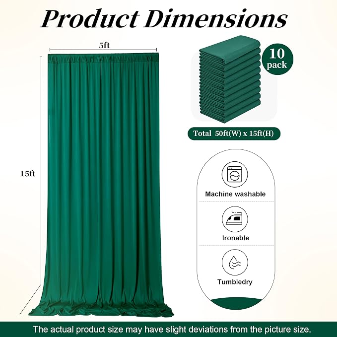 50ft x 15ft Hunter Green Backdrop Curtains - Image 7
