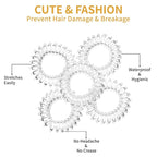 16Pcs Spiral Hair Ties, (Clear White) Hair Elastic Coils for Women and Girls, Waterproof Phone Cord Hair Scrunchies Accessories Bands for Ponytails and Updos