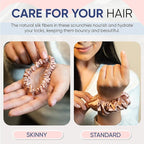 Blissy Silk Scrunchies (3 Pack) - 100% Pure Mulberry Silk - 22 Momme 6A High-Grade Fibers Scrunchie for Straight & Curly Hair - Preventing Breakage, Tangling, & Creasing (Rose Skinny)