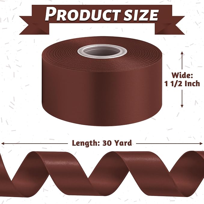 1 1/2In 30Yards Brown Ribbon for Gift Wrapping Birthday Christmas Decor | Soft - Image 2