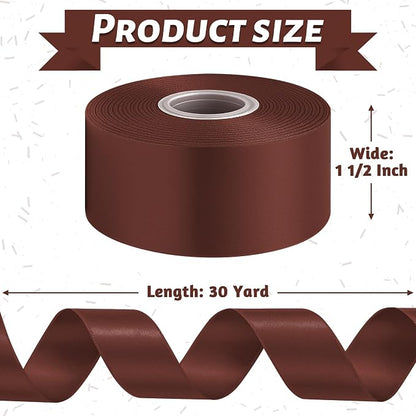 1 1/2In 30Yards Brown Ribbon for Gift Wrapping Birthday Christmas Decor | Soft - Image 2